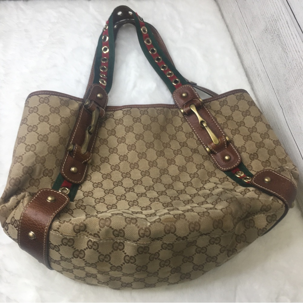 Authentic Gucci Womens Canvas/Leather Shoulder Bag